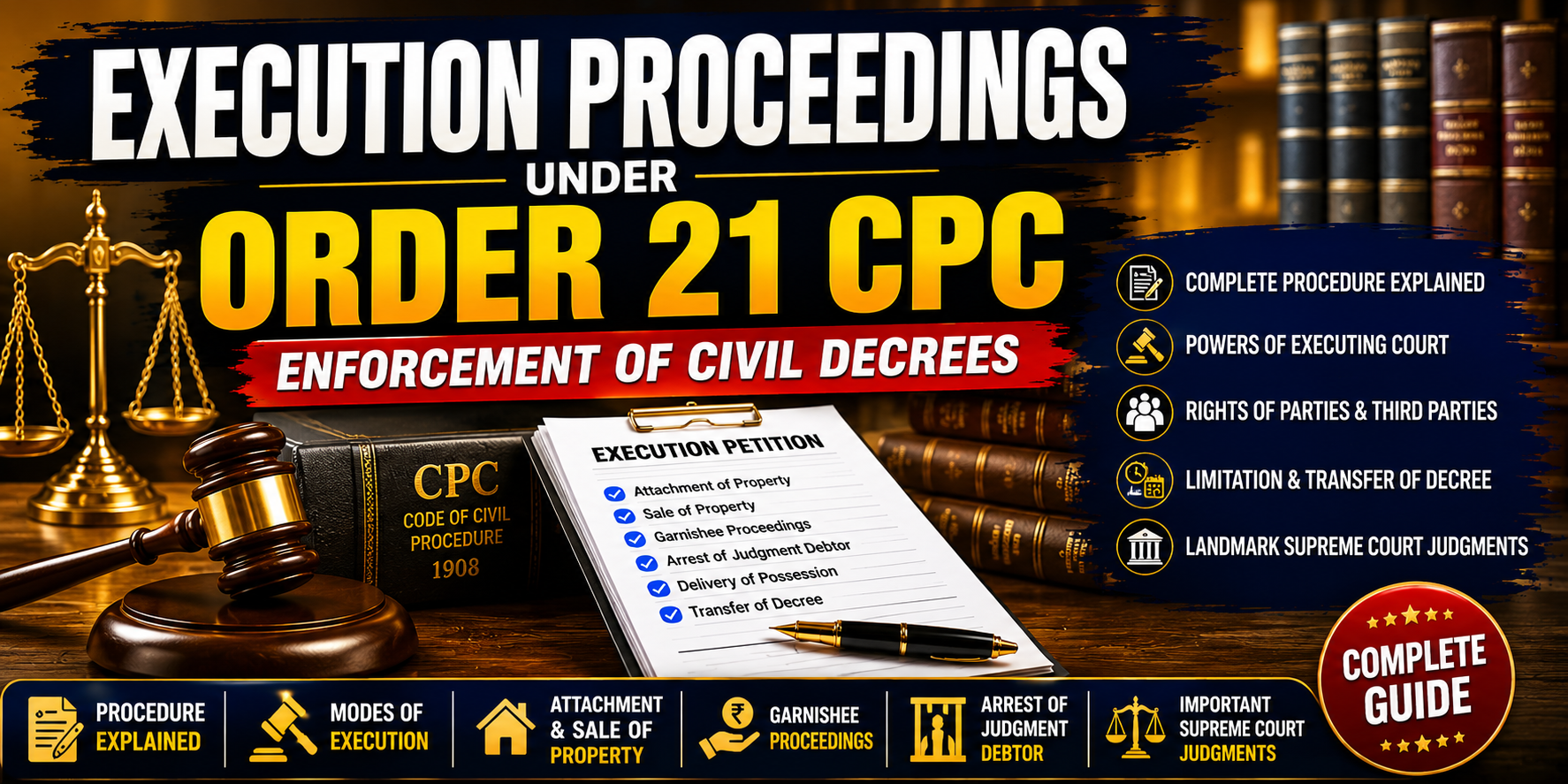 Execution Proceedings under Order XXI CPC: Complete Guide to Enforcement of Civil Decrees, Attachment of Property and Landmark Supreme Court Judgments